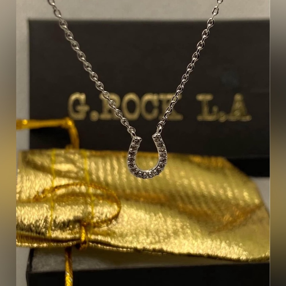 Cubic Zirconia Cz Horseshoe Good Luck Chain Necklace Pendant Charm
